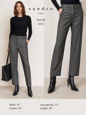 Sandro Paris Gray Pinstripe Wool Dress Classic  designer Pants Size 40 / US 8
